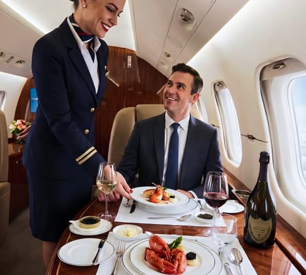Flight Attendant Serving Client